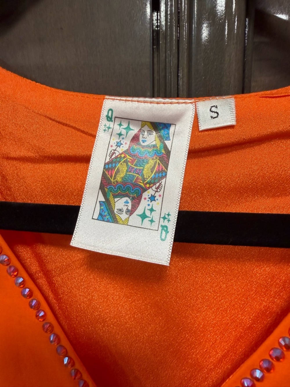 QUEEN OF SPARKLES Bright Orange Mini Dress with Sequin Tiger - Picture 3 of 3
